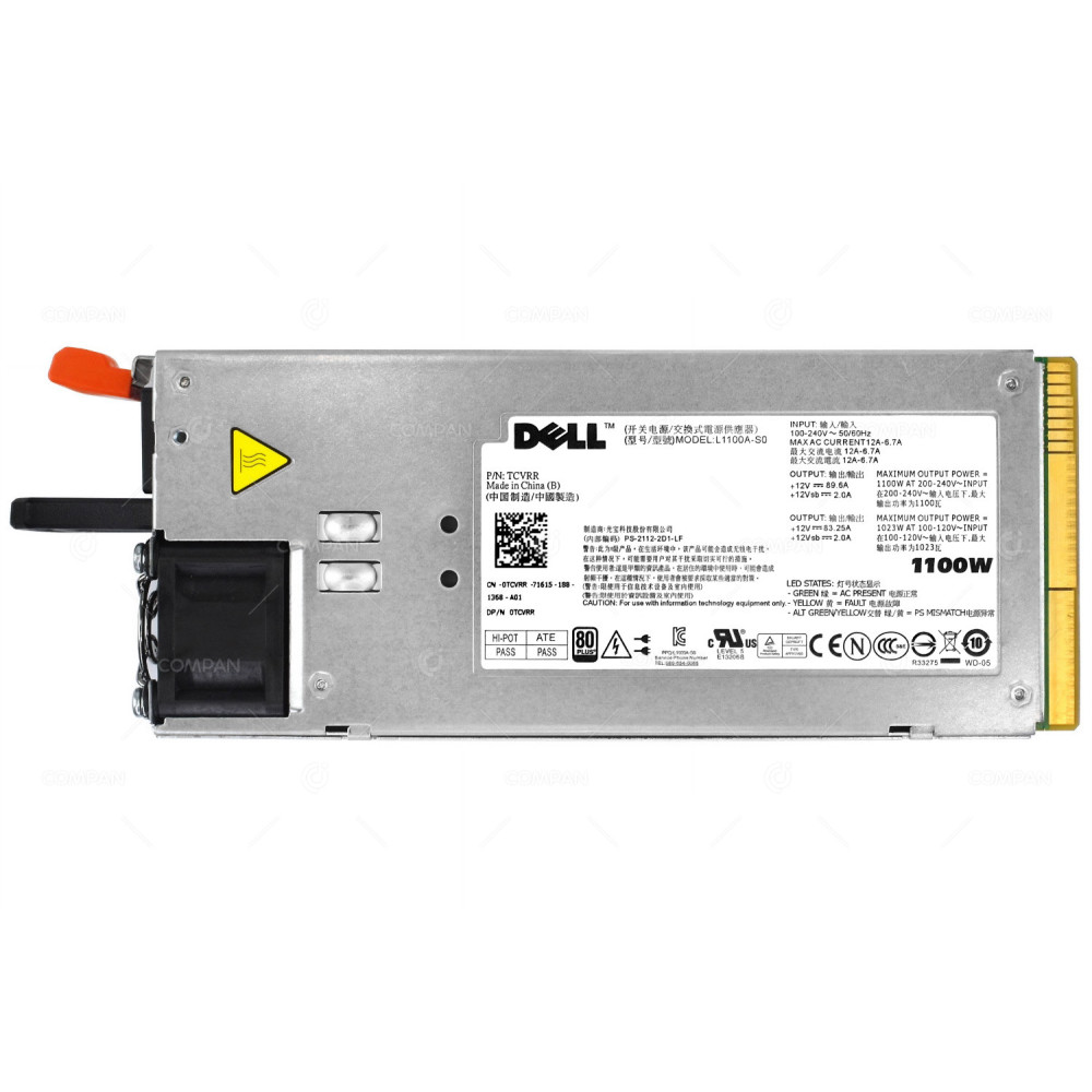 TCVRR DELL 1100W POWER SUPPLY 80+ FOR DELL POWEREDGE R510 R810 R910